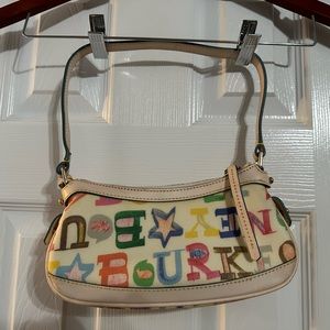 Dooney & Bourke DB Multi Coated Canvas PVC Tan Leather Hobo Shoulder Handbag